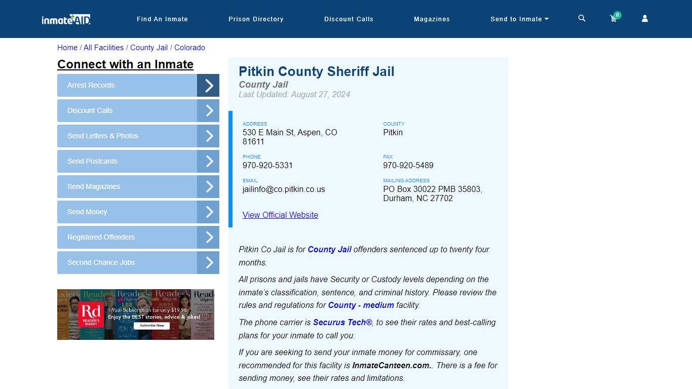 Pitkin County Sheriff Jail - Inmate Locator